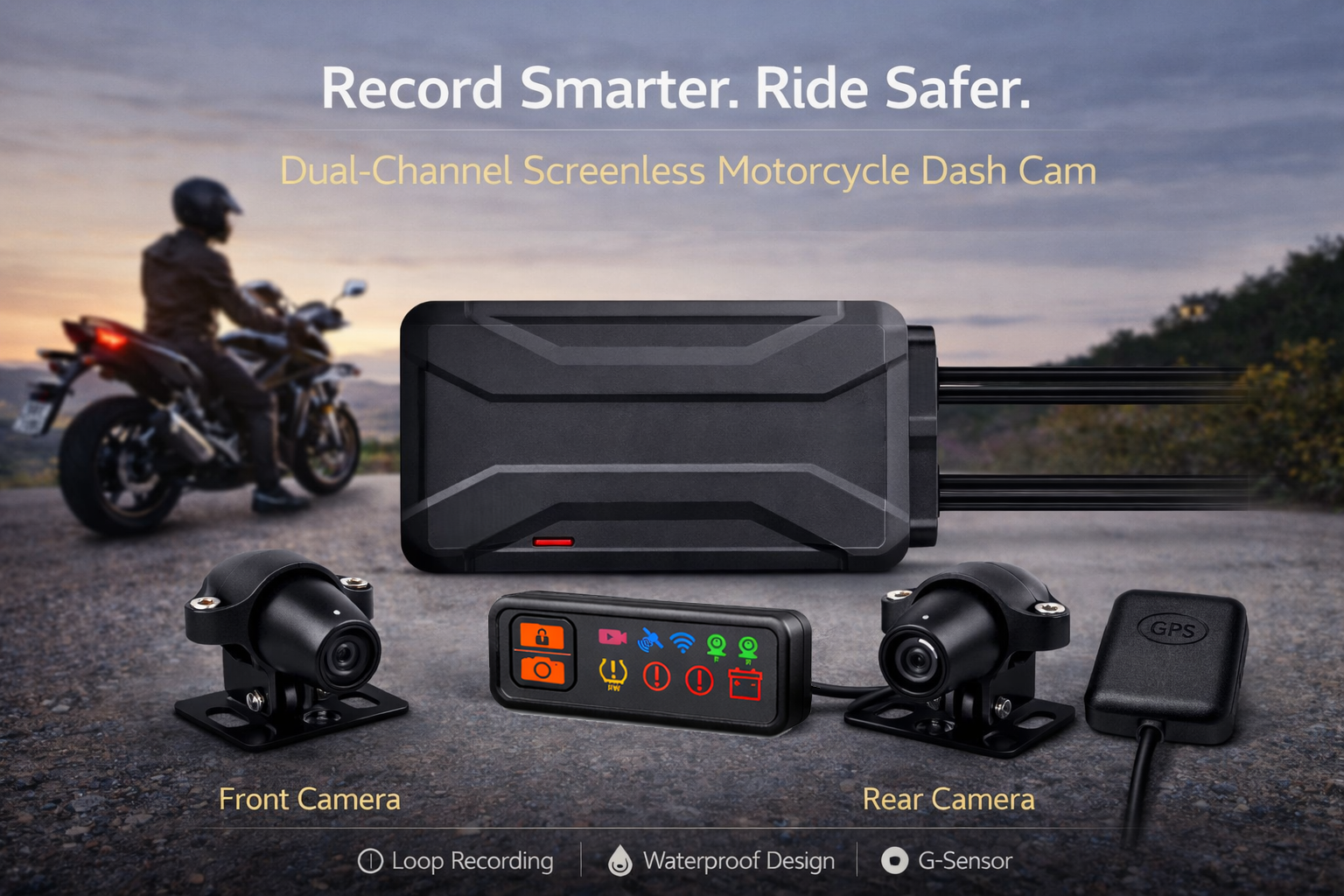 A-MINI-2K — Dual-Channel Screenless Motorcycle Dash Cam