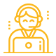 White icon of a person with a headset and laptop on a white background